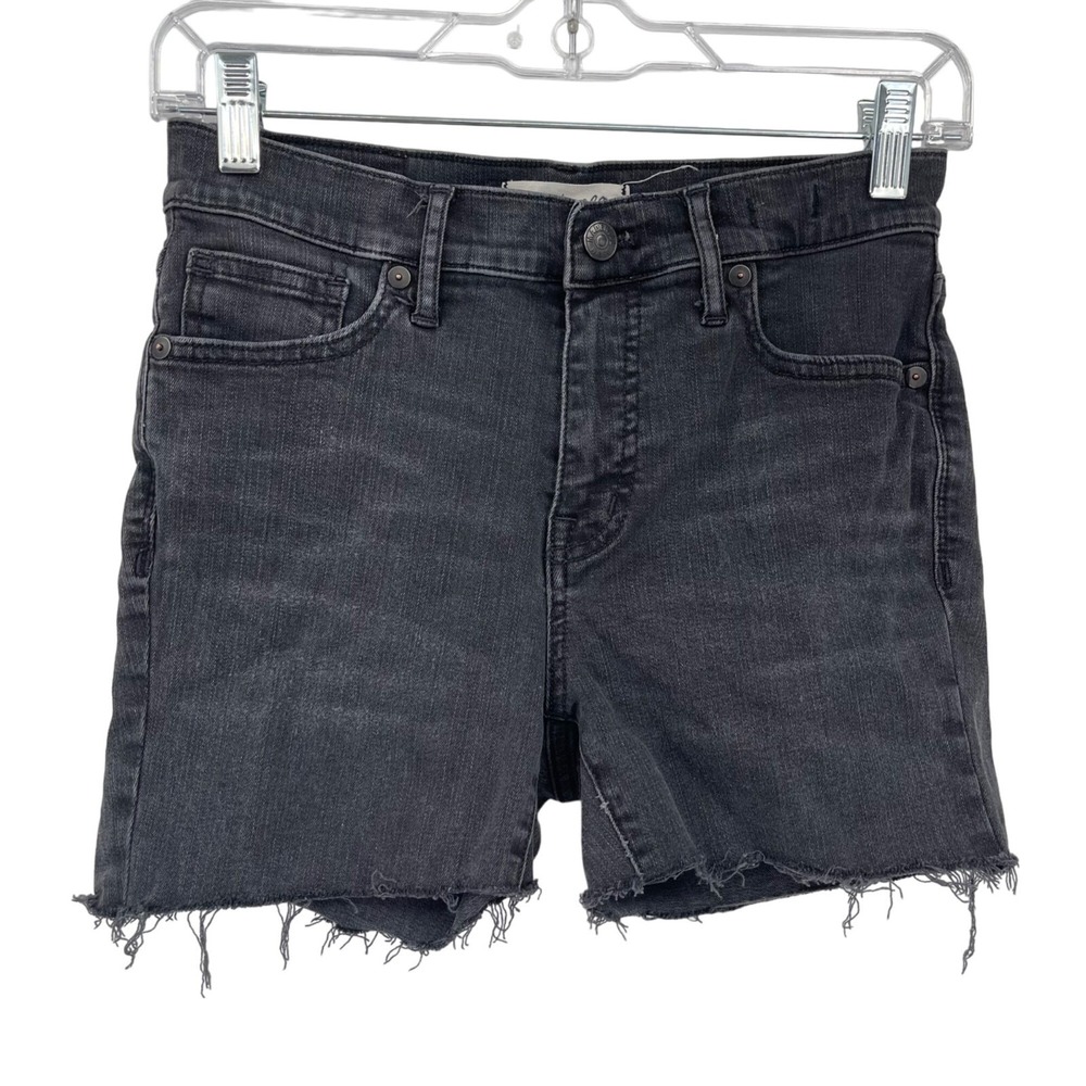 Madwell Denim Shorts Womens 26 Black 9 Inch High Rise Skinny Cut Off Raw Hem